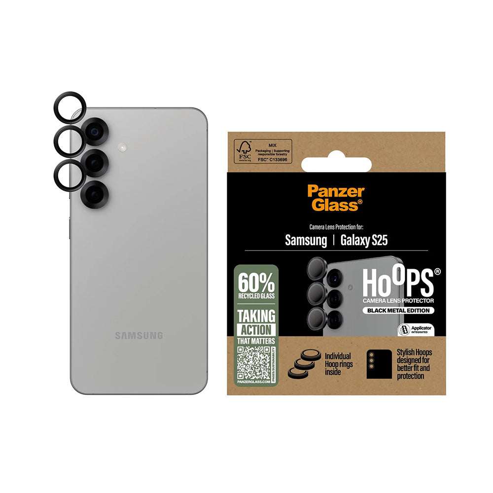 PanzerGlass Hoops Rear Camera Protector for Samsung Galaxy S25 S931, Tempered Glass, Black