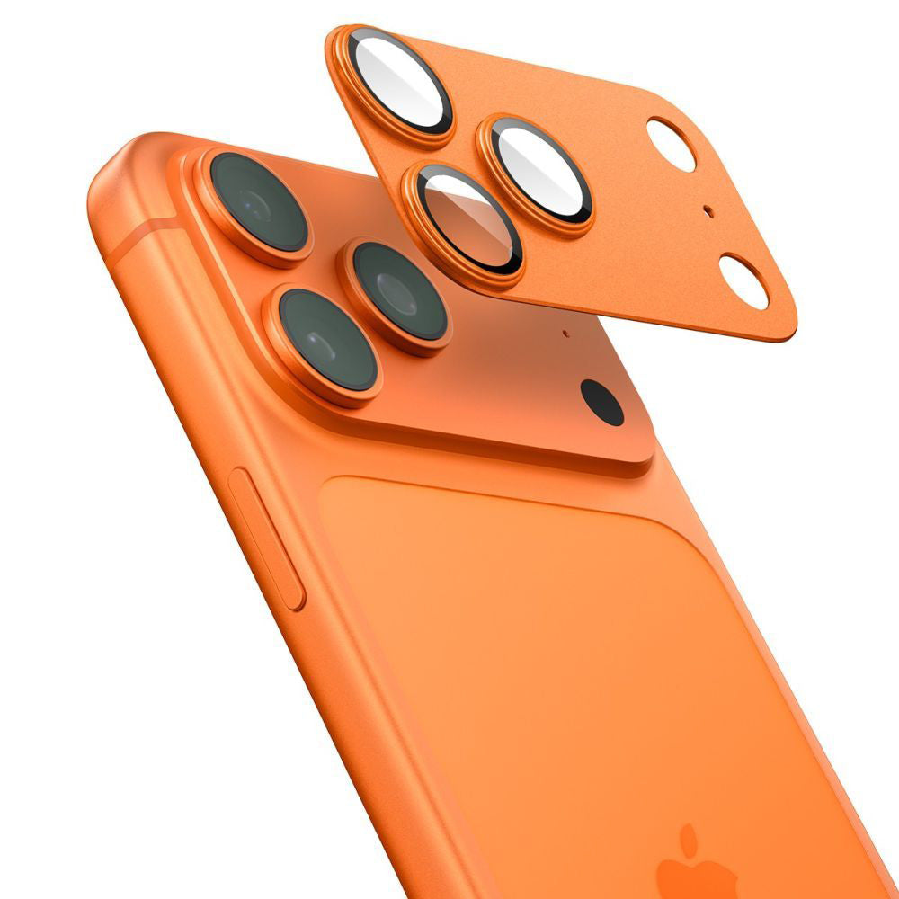 Schutzfolie für die Rückkamera Spigen GlastR EZ FIT Optik Pro für Apple iPhone 17 Pro Max, gehärtetes Glas, Set mit 2 Stück, Orange AGL10650