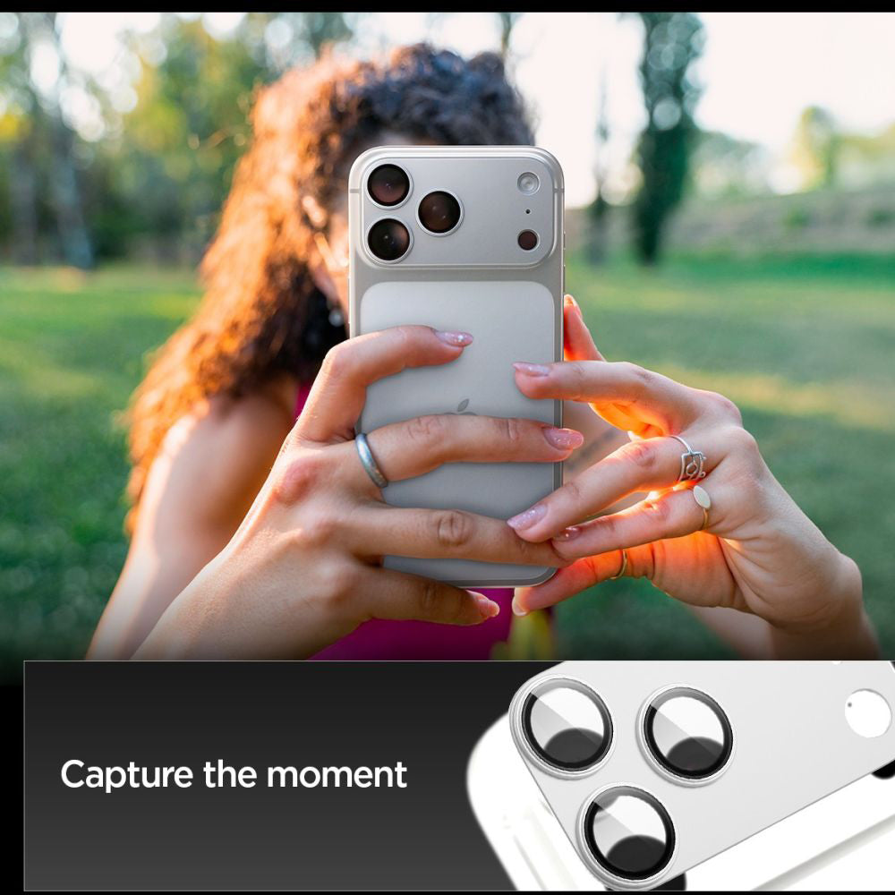 Spigen GlastR EZ FIT Optik Pro XL Rear Camera Protector for Apple iPhone 17 Pro, Tempered Glass, Silver AGL10647