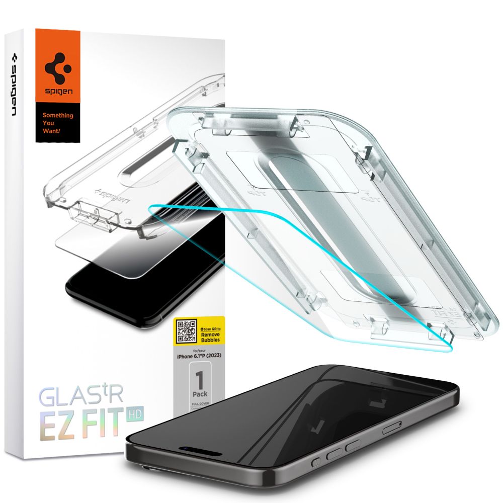 Spigen GlastR EZ FIT HD Screen Protector for Apple iPhone 15 Pro, Tempered Glass, Full Glue, 2.5D AGL06898