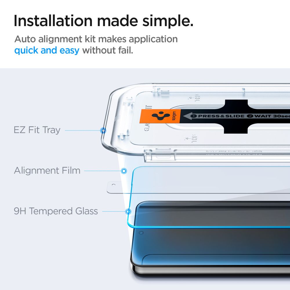 Schutzfolie Spigen GlastR EZ FIT für Samsung Galaxy S25 S931 / S24 S921, Gehärtetes Glas, Vollverklebung, Set mit 2 Stück AGL07440