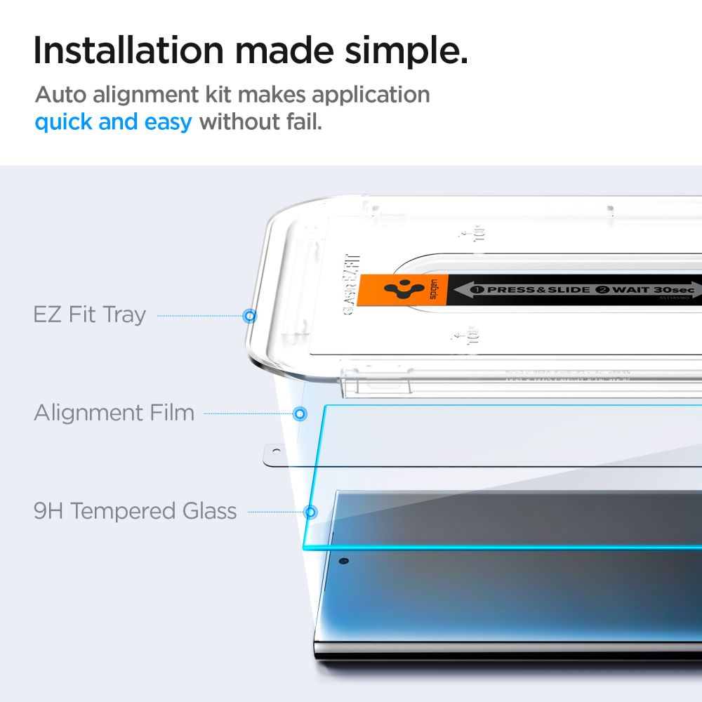 Spigen GlastR EZ FIT Screen Protector for Samsung Galaxy S24 Ultra S928, Tempered Glass, Full Glue, Set of 2 pieces AGL07495