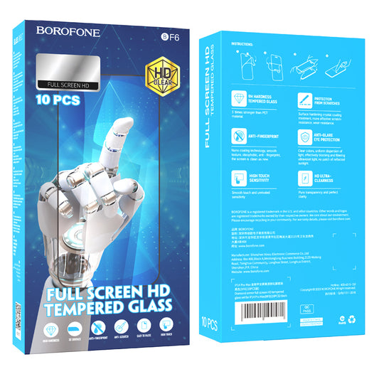 Displayschutzfolie Borofone BF6 Diamond Armor für Apple iPhone 12 / 12 Pro, Glas abgeschirmt, Vollverklebung, 10er Set, Schwarz