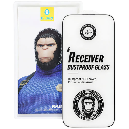 Mr. Monkey Glass Receiver Staubgeschützter Bildschirmschutz für Apple iPhone 16 Pro Max, Glasschild, Vollverklebung, 5D, Schwarz