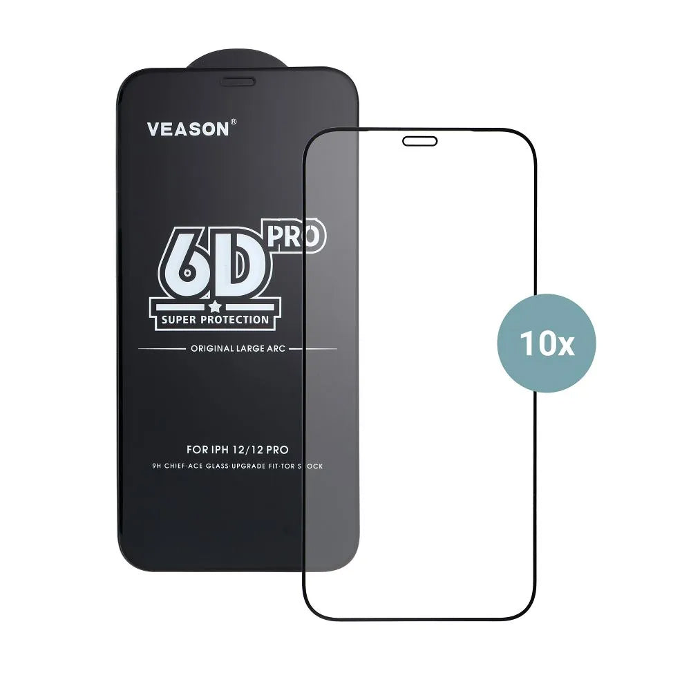 Veason PRO Displayschutzfolie für Apple iPhone 17 Pro, gehärtetes Glas, Full Glue, 10er Set, 6D, Schwarz