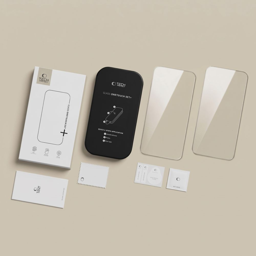 Tech-Protect OneTouch Displayschutzfolie für Apple iPhone 18 Pro Max / 17 Pro Max, gehärtetes Glas, Full Glue, 2er Set, transparent