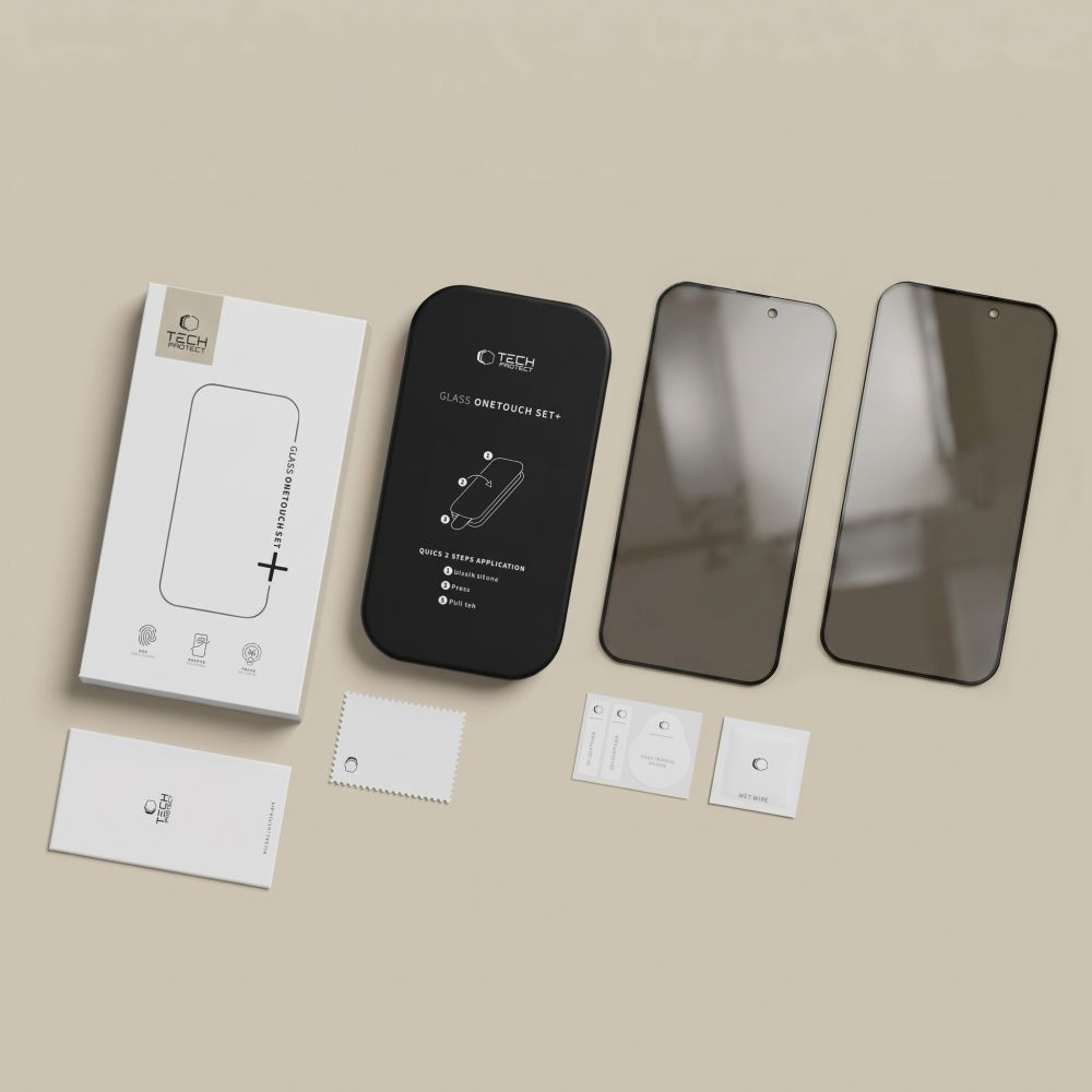 Privacy-Schutzfolie Tech-Protect OneTouch für Apple iPhone 18 Pro, gehärtetes Glas, Full Glue, 2er-Set