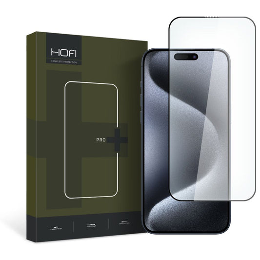 Displayschutzfolie HOFI PRO+ für Apple iPhone 15 Pro Max, abgeschirmtes Glas, vollflächige Verklebung, 2.5D, schwarz