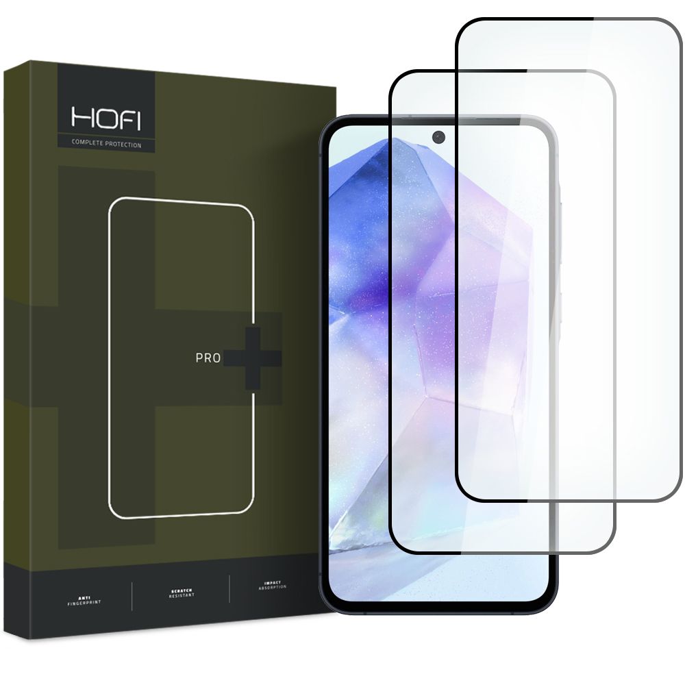 Schutzfolie HOFI Glass PRO+ für Samsung Galaxy A55 5G A556 / A35 5G A356, Gehärtetes Glas, Vollverklebung, 2 Stück Set, 2.5D, Schwarz
