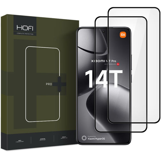HOFI Glas PRO+ Displayschutzfolie für Xiaomi 14T Pro / 14T, abgeschirmtes Glas, Vollverklebung, 2er Set, 2.5D, Schwarz