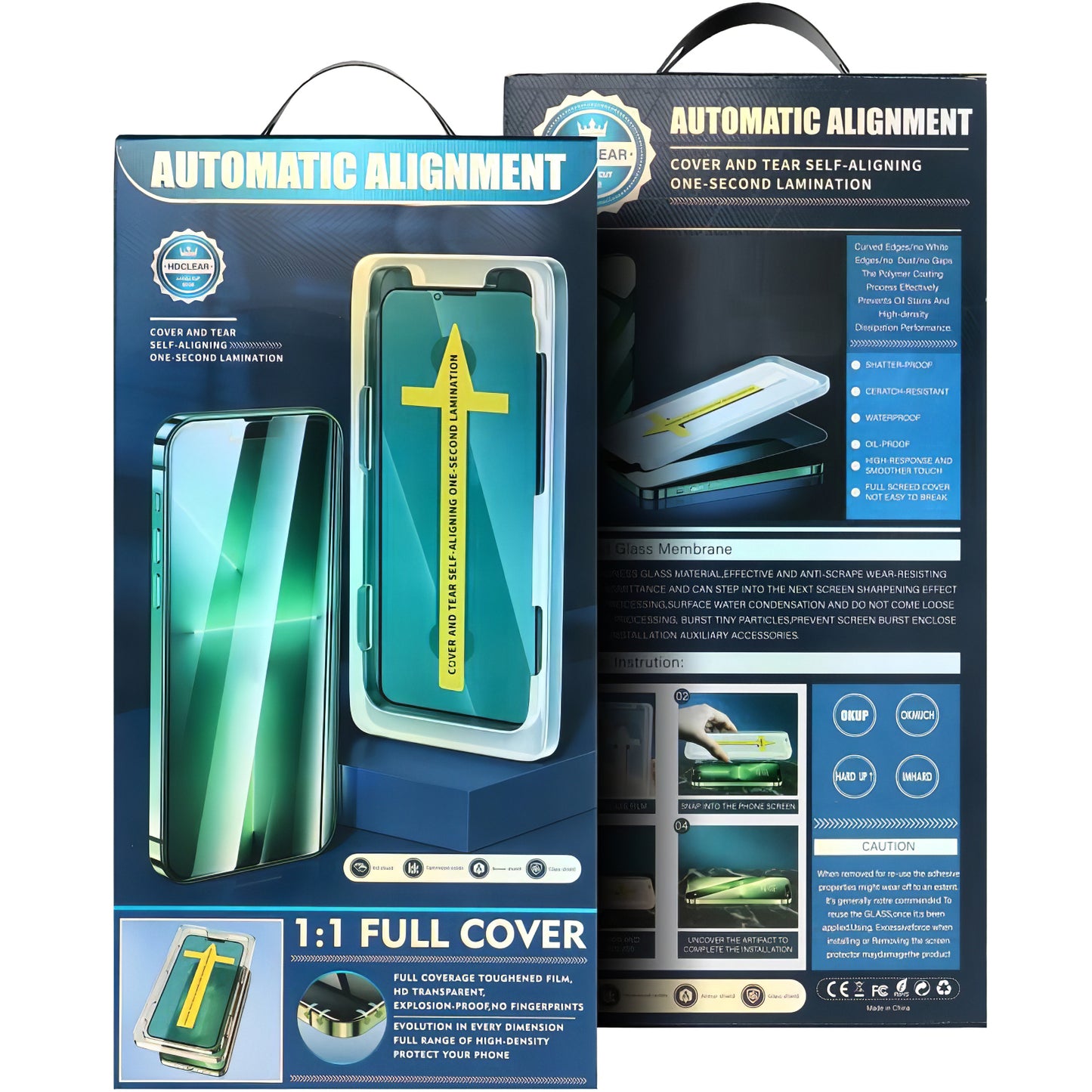 Schutzfolie OEM Automatic Alignment für Apple iPhone 16 Pro Max / 17 Pro Max, gehärtetes Glas, Full Glue, 5D, Schwarz