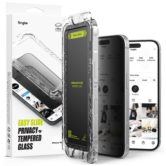 Displayschutzfolie Ringke Easy Slide für Apple iPhone 16 / 15, Glas geschützt, Vollverklebung, Set 2 Stück