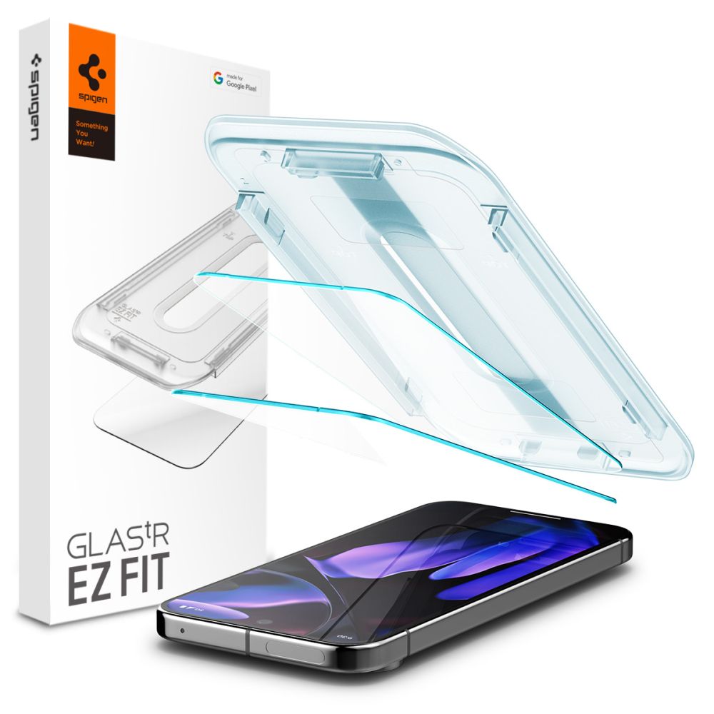 Spigen GlastR EZ FIT Screen Protector for Google Pixel 9 / 9 Pro, Tempered Glass, Full Glue, 2-Piece Set, 2.5D AGL08442