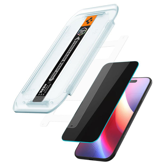 Displayschutzfolie Privacy Spigen GlastR EZ FIT für Apple iPhone 17 Air, gehärtetes Glas, Vollverklebung, Set mit 2 Stück