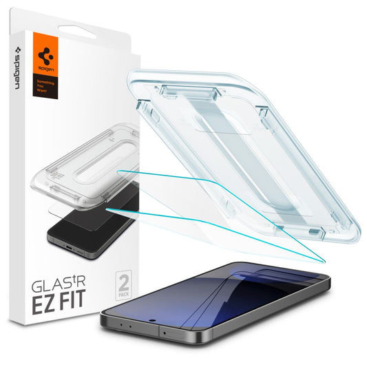 Spigen EZ FIT Displayschutzfolie für Samsung Galaxy S24 FE S721, Glas geschützt, Vollverklebung, Set 2 Stück AGL08729