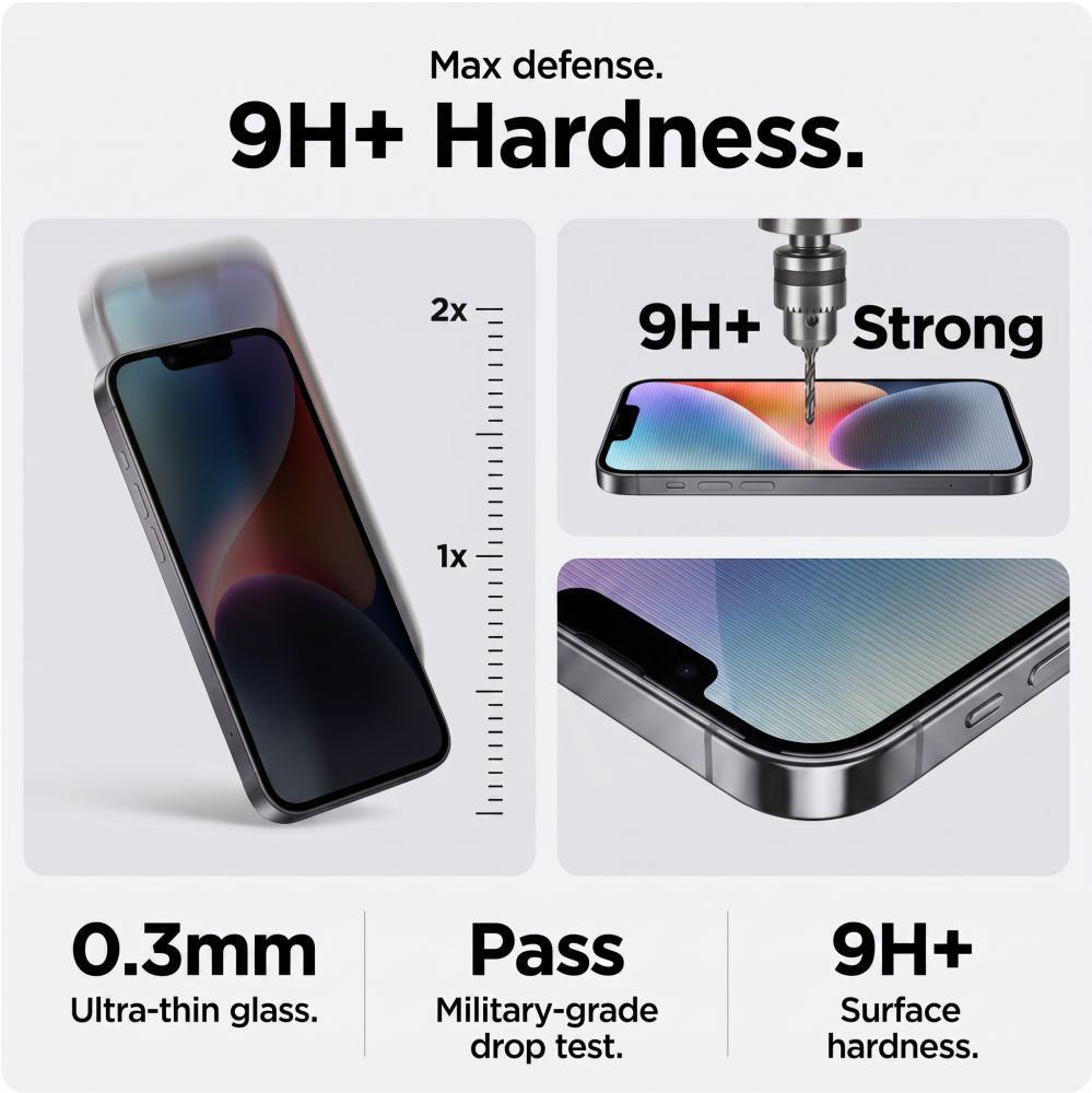 Privacy-Schutzfolie Tech-Protect OneTouch für Apple iPhone 18 Pro, gehärtetes Glas, Full Glue, 2er-Set