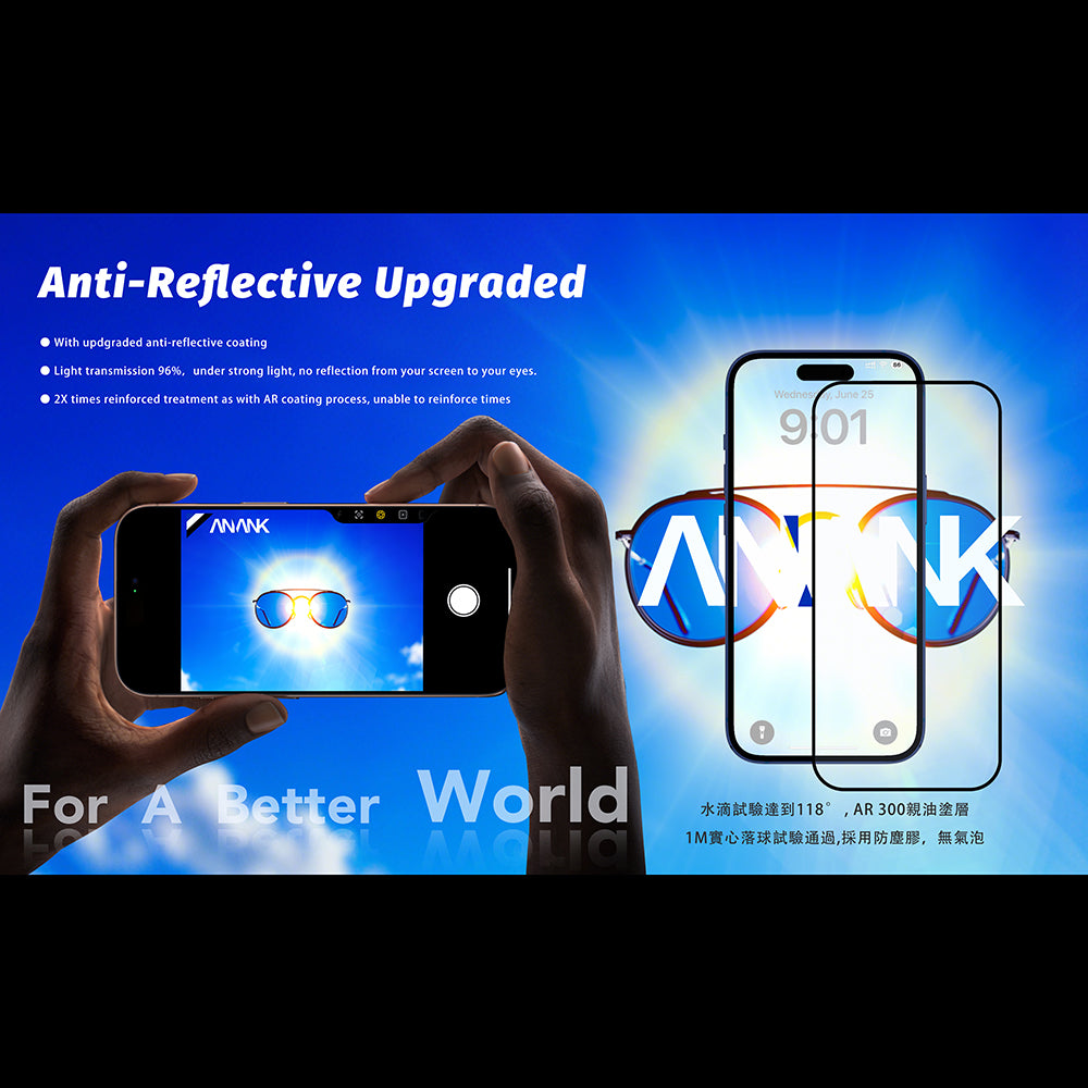 Schutzfolie Anank Anti Reflection für Apple iPhone 17 Pro Max, Gehärtetes Glas, Full Glue, 2.5D, Schwarz
