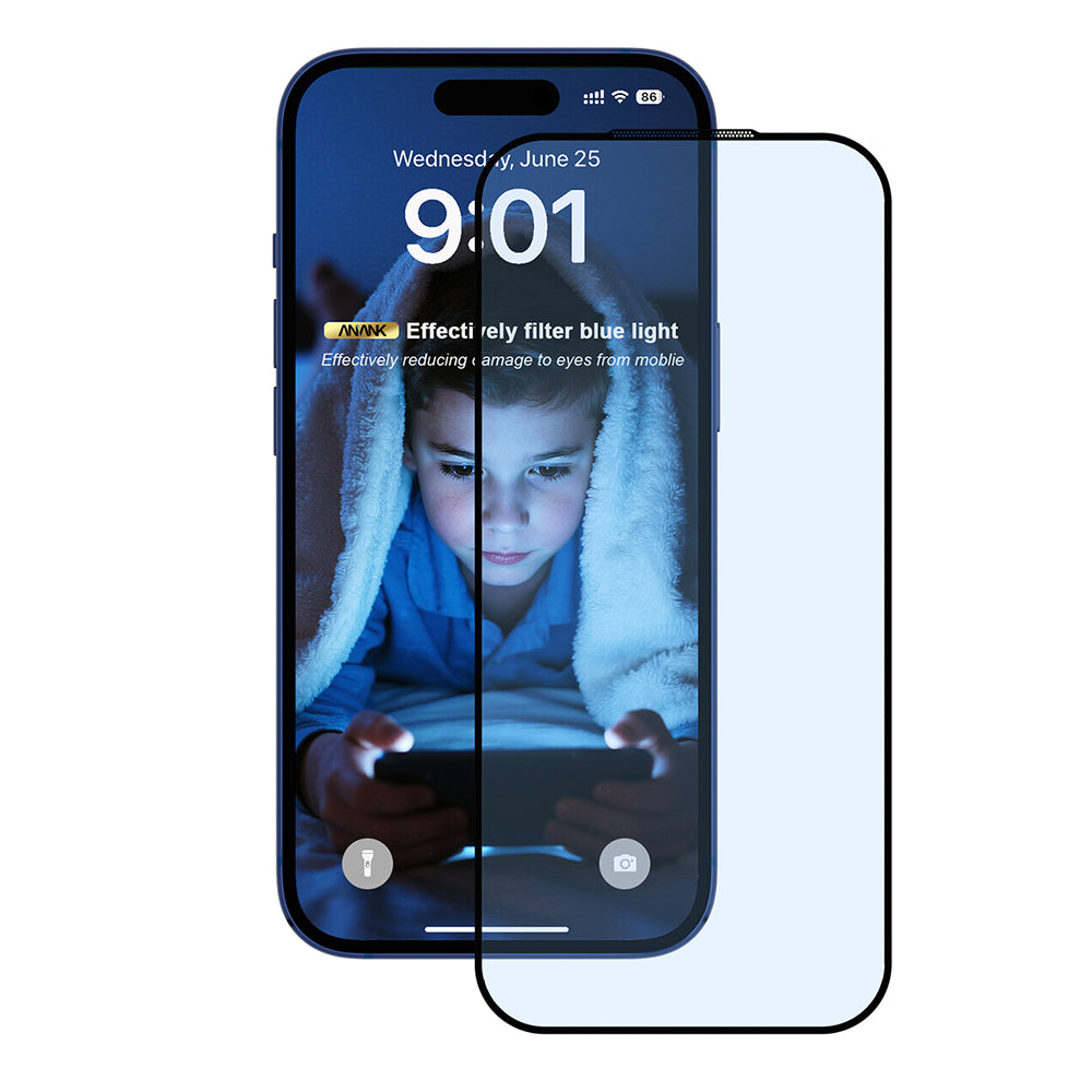 Schutzfolie Anti Blue Light Anank 5X Verstärkt für Apple iPhone 17 Pro, Gehärtetes Glas, Vollverklebung, 2.5D, Schwarz