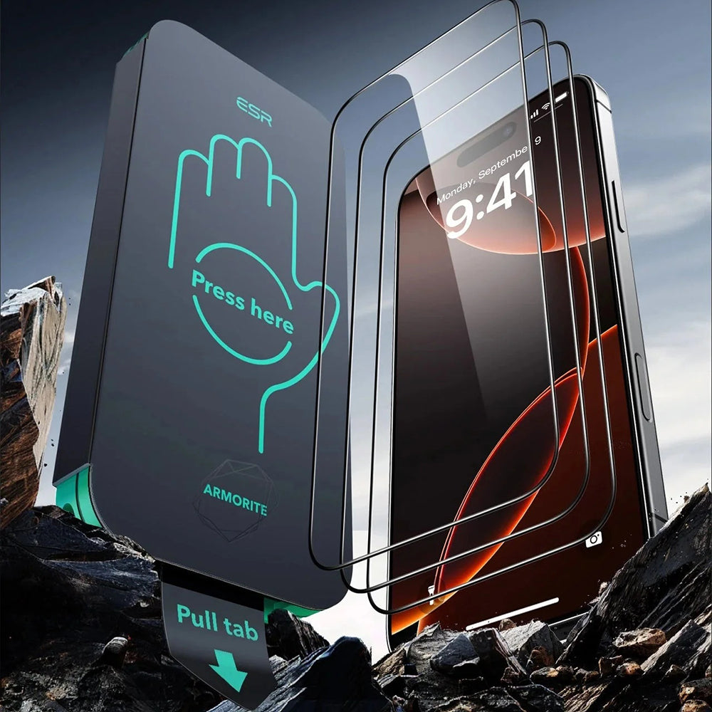 Schutzfolie ESR Armorite UltraFit für Apple iPhone 17 Pro, gehärtetes Glas, Full Glue, Set 3 Stück, Schwarz