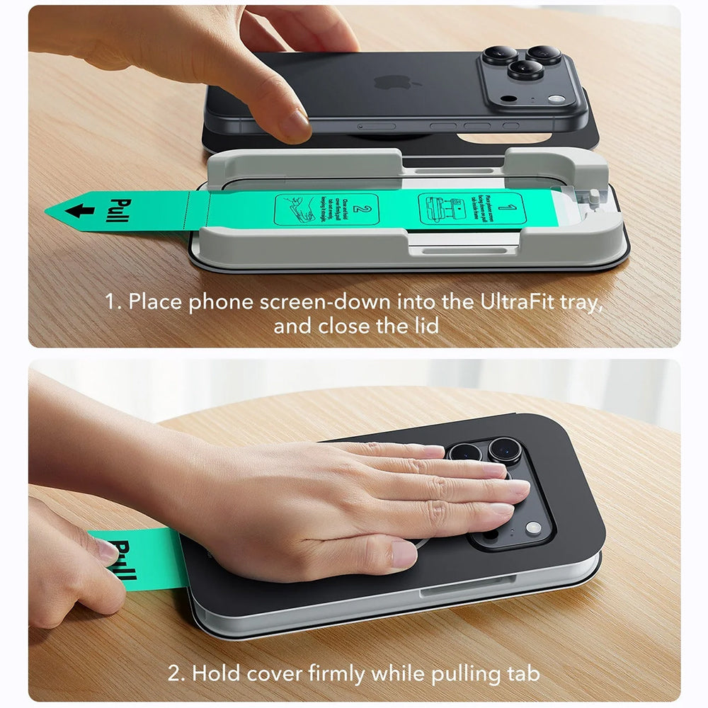 Schutzfolie ESR UltraFit für Apple iPhone 17 Pro, gehärtetes Glas, Full Glue, Set 3 Stück