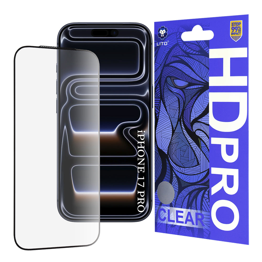 Lito HD Pro Clear Screen Protector for Apple iPhone 17 Pro, Tempered Glass, Full Glue, Black