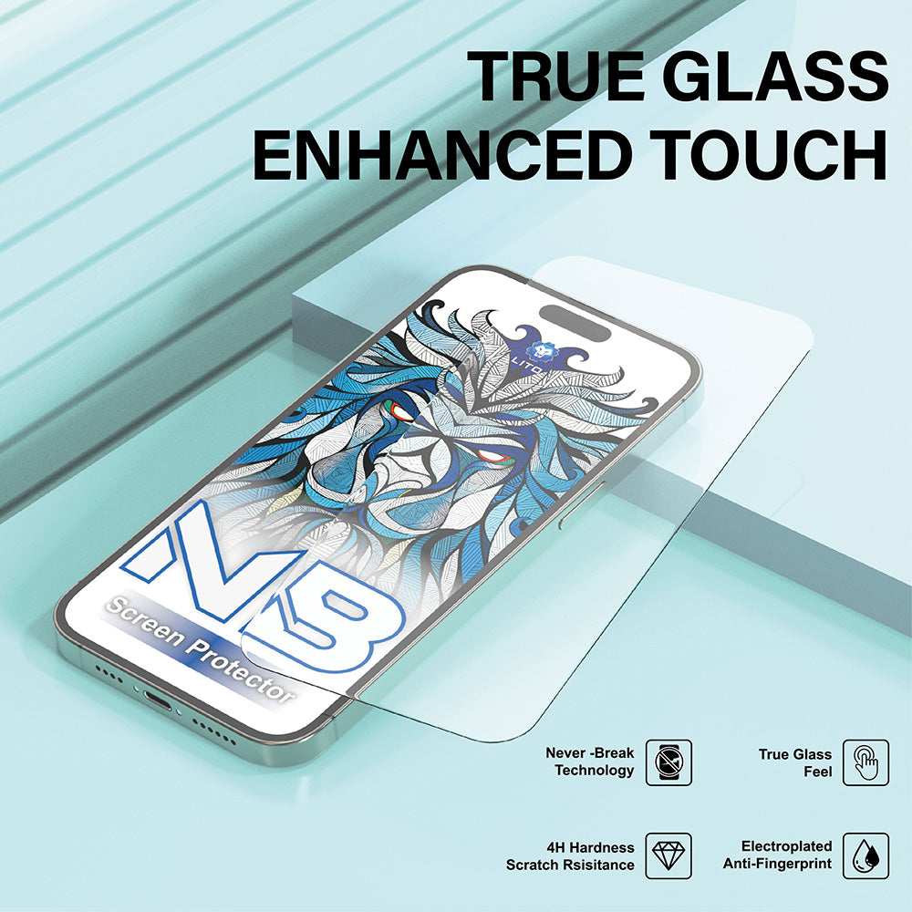 Schutzfolie Lito NB Bildschirm für Apple iPhone 17 / 16 Pro, Gehärtetes Glas, Vollkleber, Schwarz