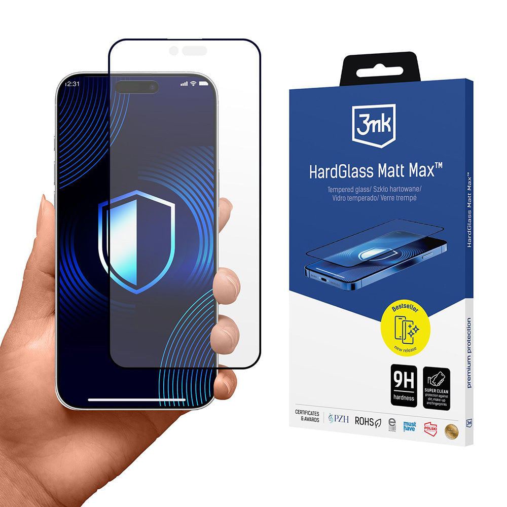 Schutzfolie Matte 3MK HardGlass Max für Apple iPhone 17 Air, Gehärtetes Glas, Vollverklebung, Schwarz