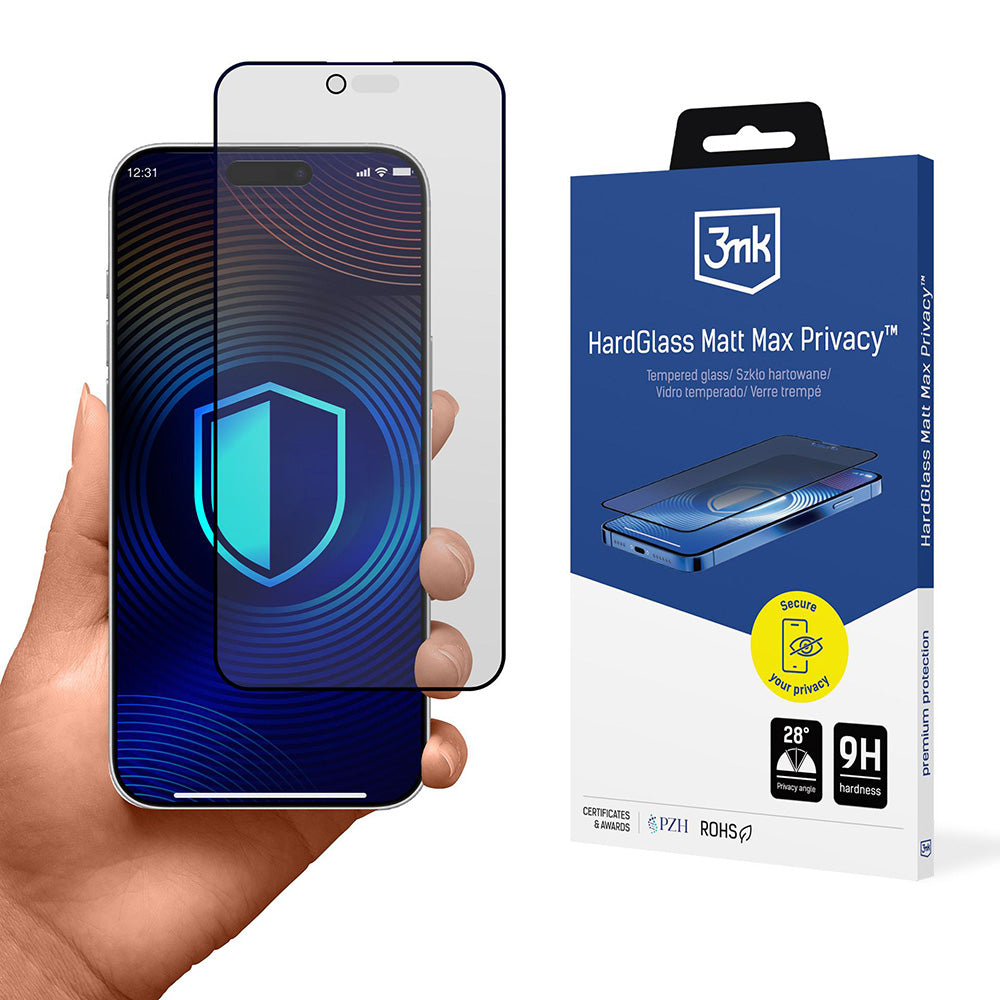 Schutzfolie Matte Privacy 3MK HardGlass Max für Apple iPhone 17 Air, gehärtetes Glas, Full Glue
