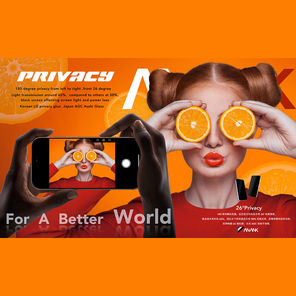 Schutzfolie Privacy Anank 5X Reinforced 180 für Apple iPhone 17 Pro Max, gehärtetes Glas, Full Glue, 2.5D