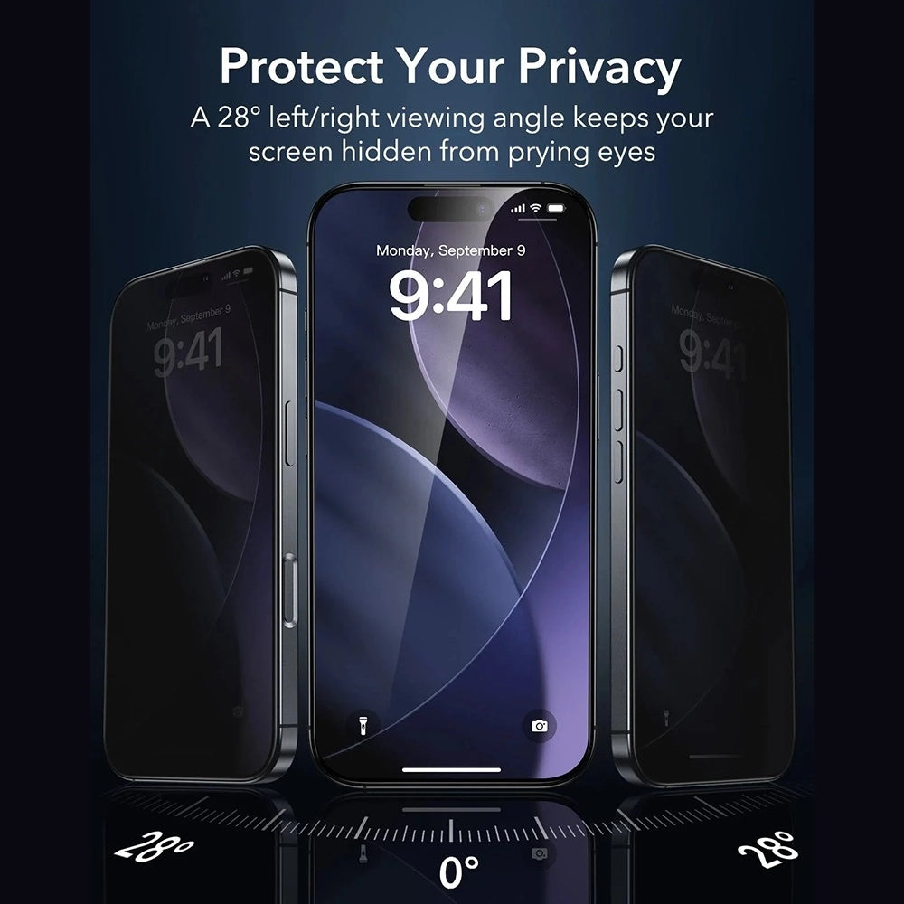Schutzfolie Ecran Privacy ESR Armorite UltraFit für Apple iPhone 17 Pro, gehärtetes Glas, Full Glue, Set 3 Stück