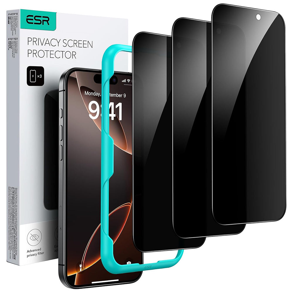 Schutzfolie Ecran Privacy ESR für Apple iPhone 17 Pro, Gehärtetes Glas, Vollverklebung, Set mit 3 Stück