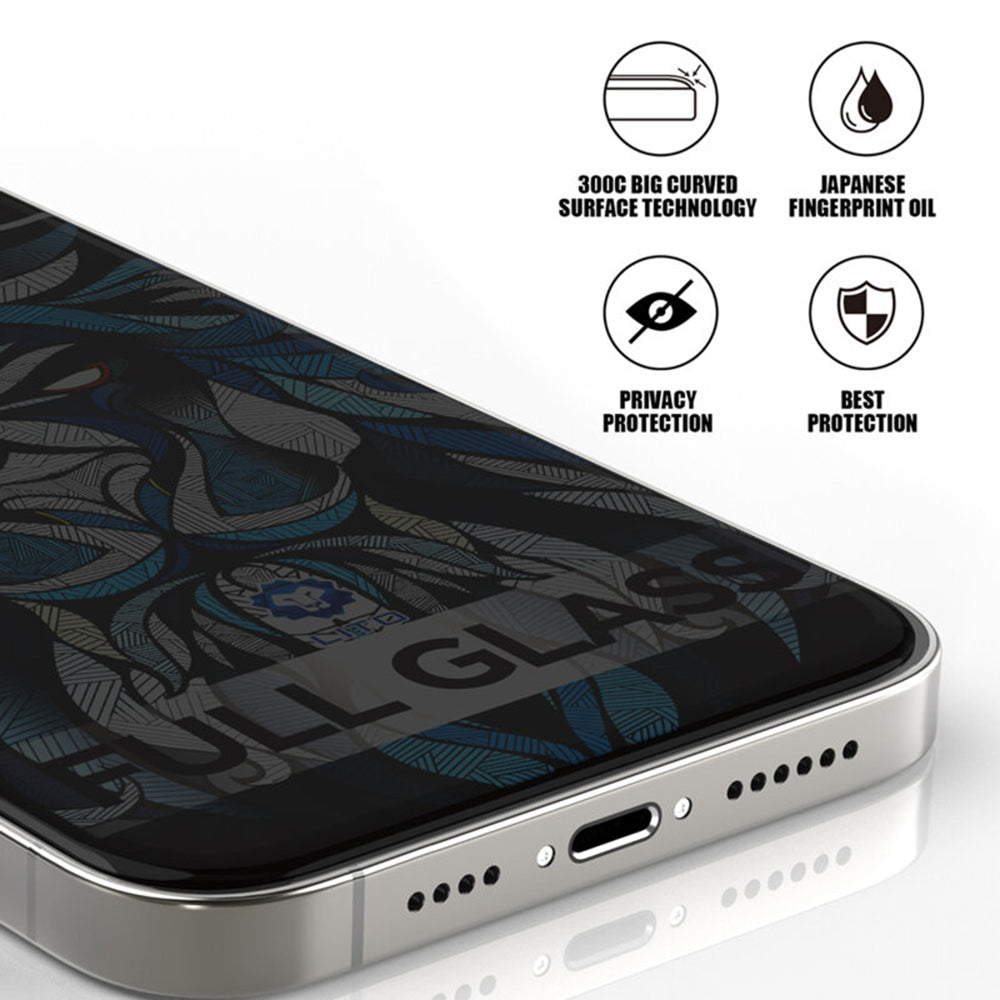 Privacy Screen Protector Lito D+ Max 300C for Apple iPhone 17 / 16 Pro, Tempered Glass, Full Glue