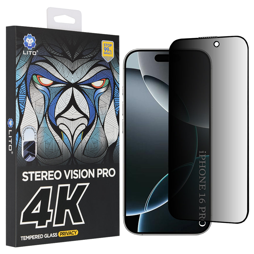 Schutzfolie Privacy Lito D+ Max 4K für Apple iPhone 17 / 16 Pro, gehärtetes Glas, Vollkleber