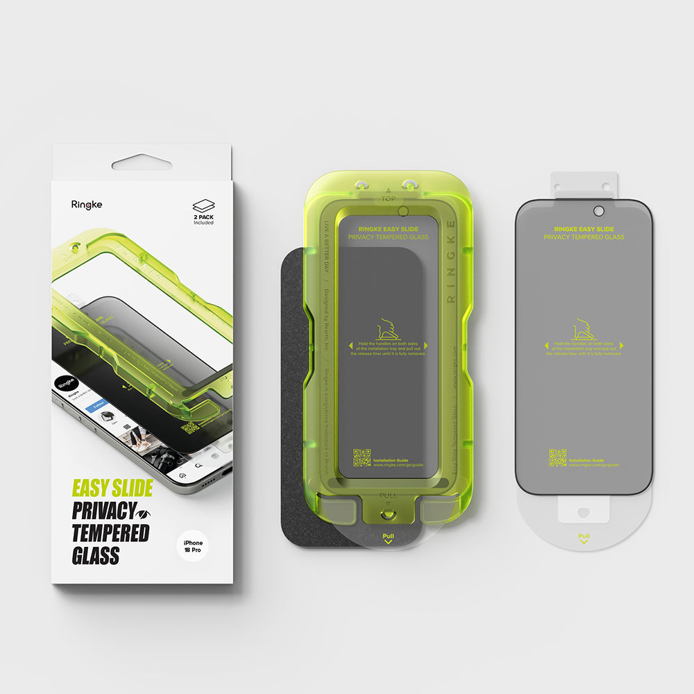 Privacy-Schutzfolie Ringke Easy Slide für Apple iPhone 18 Pro, gehärtetes Glas, Full Glue, 2er-Set