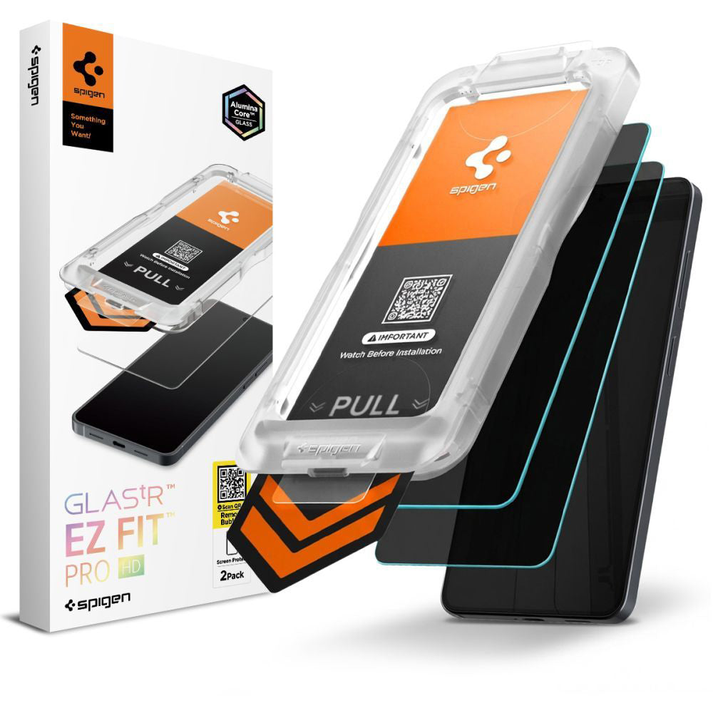 Displayschutzfolie Privacy Spigen GlastR EZ FIT Pro HD für Samsung Galaxy S26 S942, Gehärtetes Glas, Vollverklebung, Set 2 Stück AGL11096