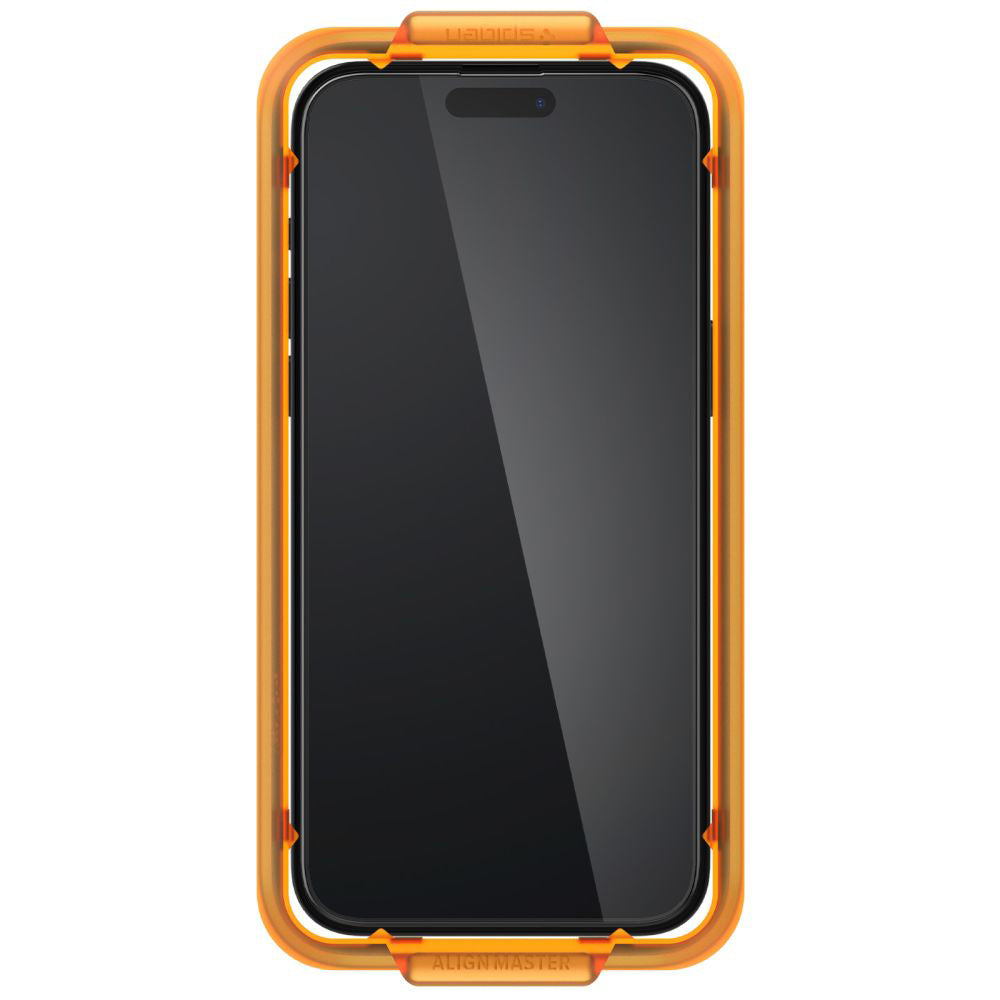 Schutzfolie Spigen GlastR Align Master für Apple iPhone 15, gehärtetes Glas, Full Glue, Set mit 2 Stück, Schwarz AGL06906