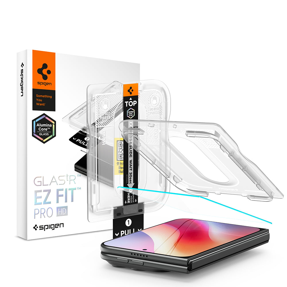 Spigen GlastR EZ FIT Pro HD Außenschutzfolie für Apple iPhone Duo, gehärtetes Glas, Full Glue AGL12014