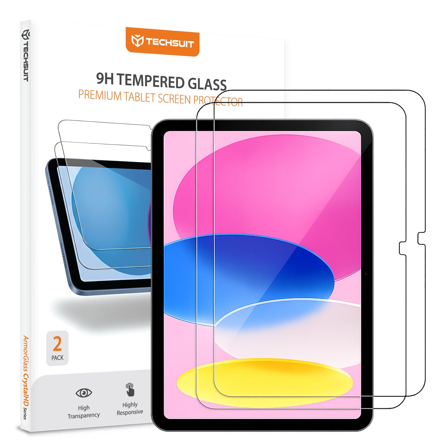 Schutzfolie Techsuit ArmorGlass CrystalHD für Apple iPad (2025) / (2022), gehärtetes Glas, Full Glue, Set mit 2 Stück