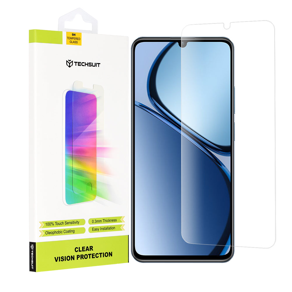 Schutzfolie Techsuit Clear Vision für Realme C63 / C61, gehärtetes Glas, Vollkleber