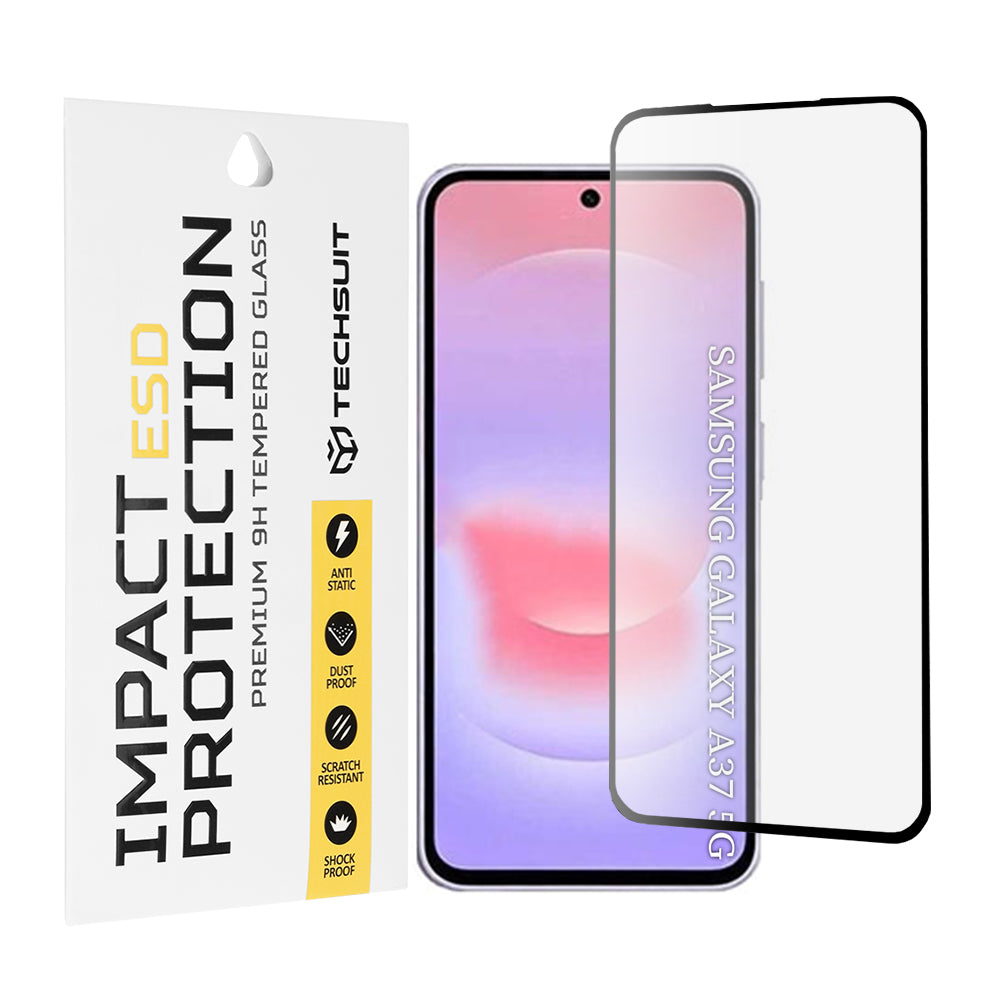 Schutzfolie Techsuit für Samsung Galaxy A37 5G, gehärtetes Glas, Full Glue, Schwarz