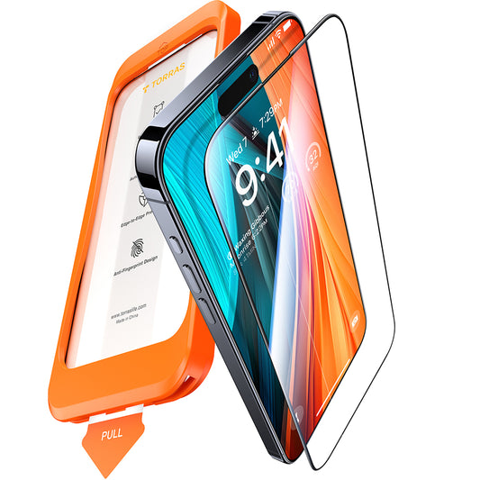 Torras GlassGo Install Master Displayschutzfolie für Apple iPhone 16 Pro Max, gehärtetes Glas, Full Glue, Schwarz