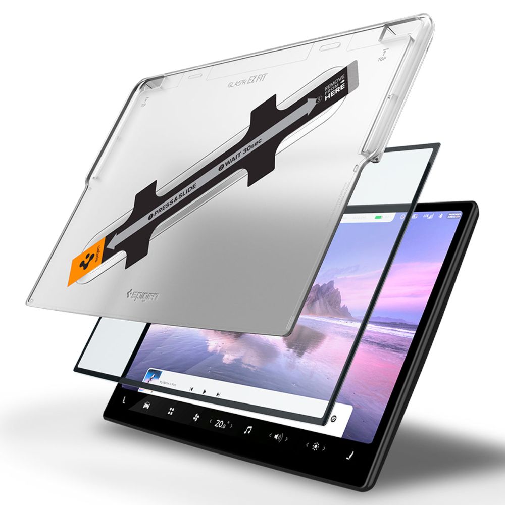 Spigen GlastR EZ FIT Schutzfolie für Tesla X / S Navigation (2022 - 2021), gehärtetes Glas, Schwarz AGL04688
