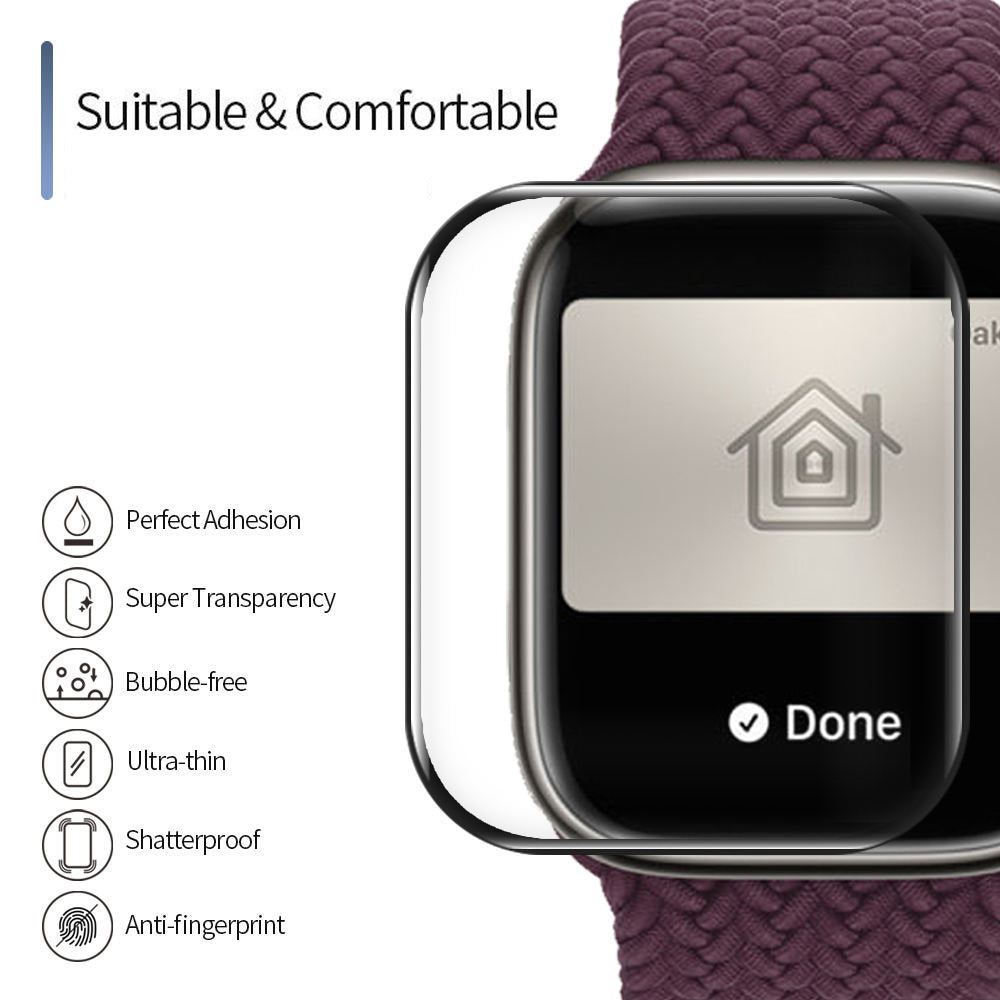 Blueo High Molecule Schutzfolie für Apple Watch 8 / 7 41mm Serie, gehärtetes Glas, schwarz