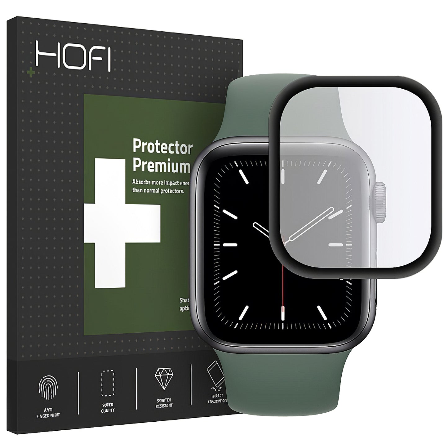 HOFI Hybrid Schutzfolie für Apple Watch 44mm | 7H Plastik | Schwarz