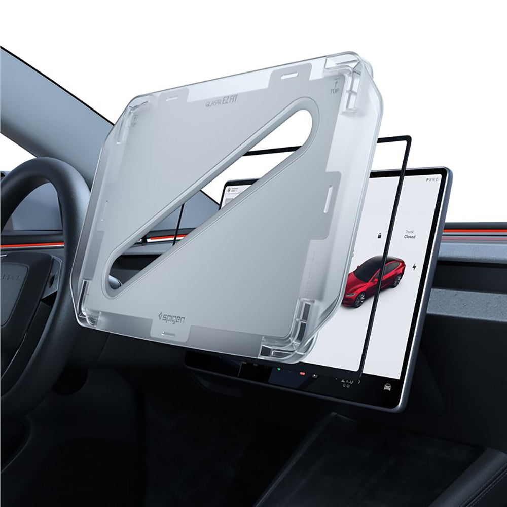 Spigen GlastR EZ FIT Schutzfolie für Tesla Y Navigation (2026 / 2025) / 3 (2026 / 2025 / 2024), Gehärtetes Glas AGL10654