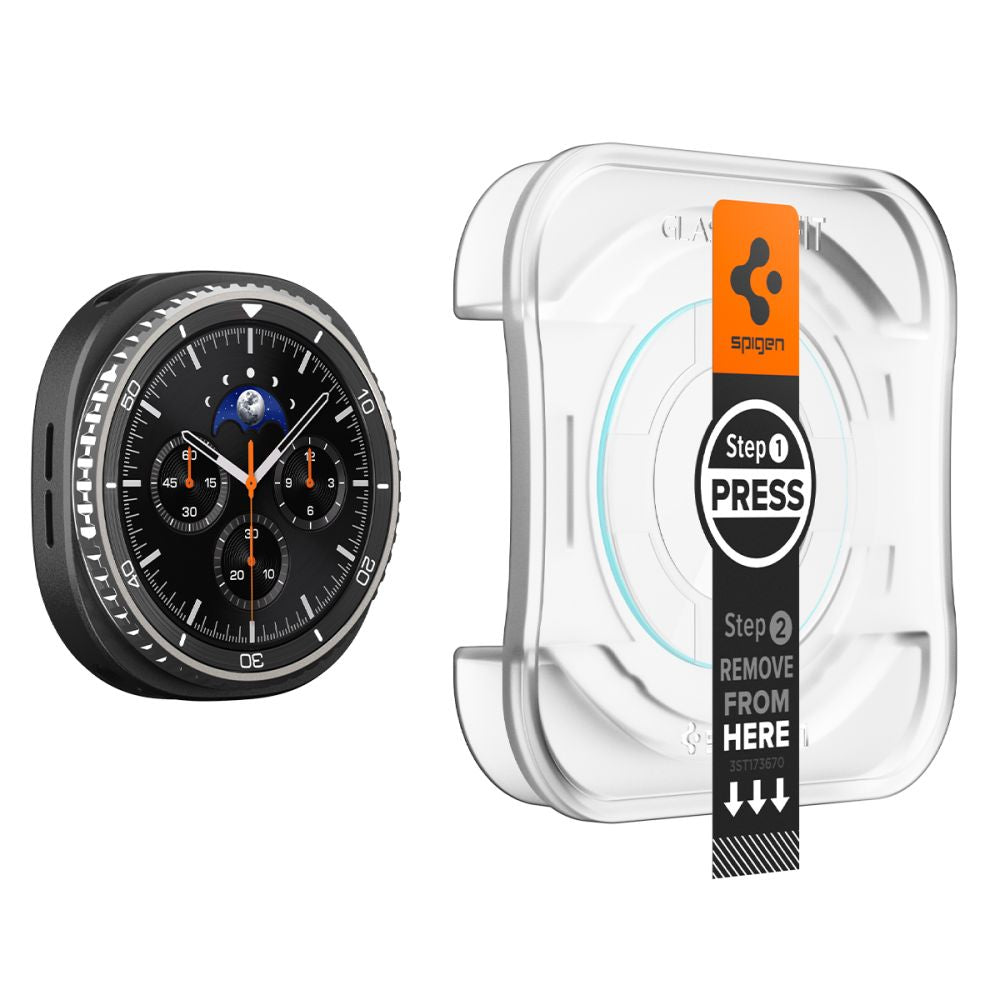 Schutzfolie Spigen GlastR EZ FIT für Samsung Galaxy Watch8 Classic, Set 2 Stück, Gehärtetes Glas AGL09877