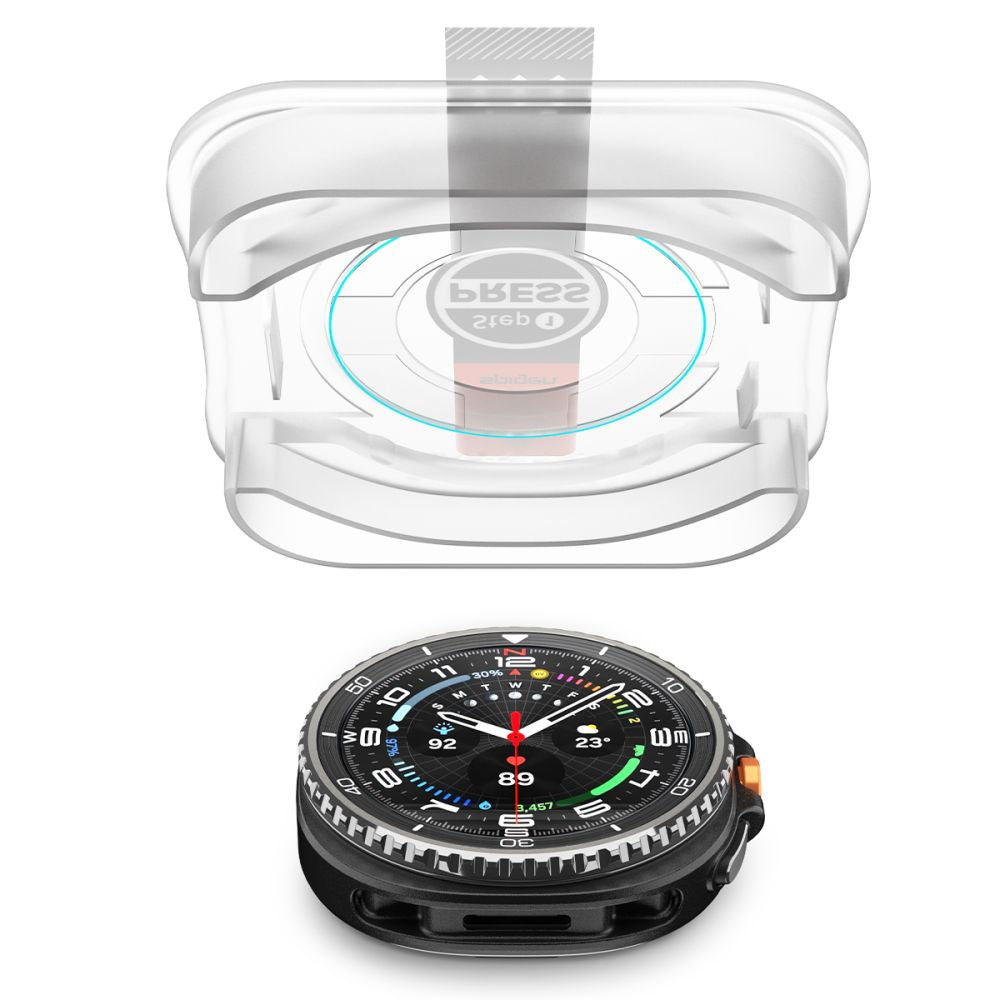 Schutzfolie Spigen GlastR EZ FIT für Samsung Galaxy Watch8 Classic, Set 2 Stück, Gehärtetes Glas AGL09877