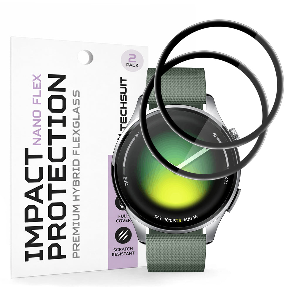 Schutzfolie Techsuit Nano Flex für Xiaomi Watch 5, Set mit 2 Stück, Kunststoff, Schwarz