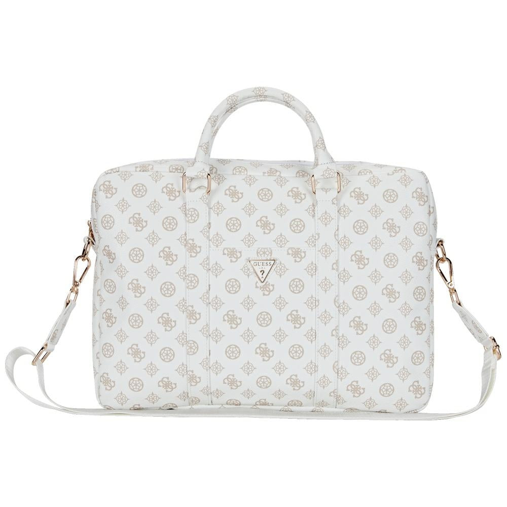 Guess Peony Triangle Logo Tasche für 16-Zoll-Laptop, Weiß