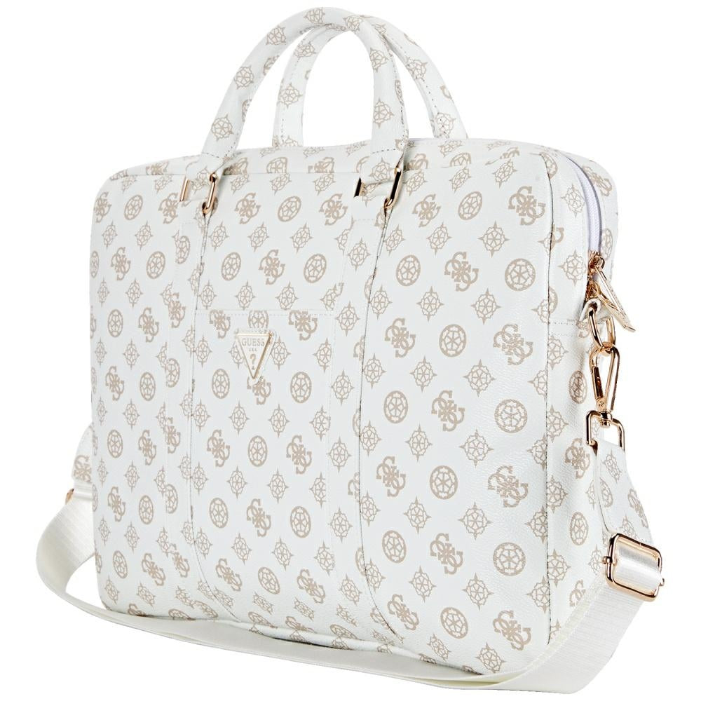Guess Peony Triangle Logo Tasche für 16-Zoll-Laptop, Weiß